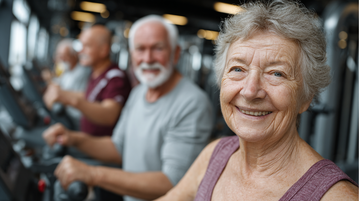 Šťastní senioři používající moderní technologie pro zdraví